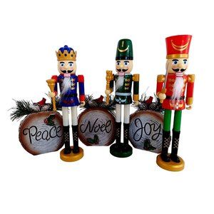 1990's Lot of 6 Christmas Holiday Decor 8" Nutcrackers Peace Noel Joy